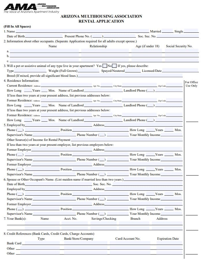 Arizona Rental Application Form